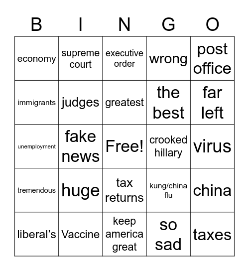 Bullship Bingo Trump Bingo Card