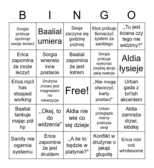 dungeony i pogersiki bingerino Bingo Card