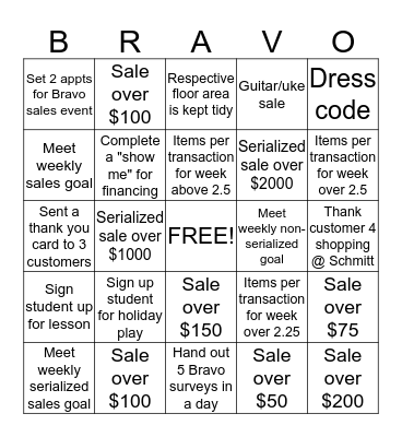 Bravo Bingo Card