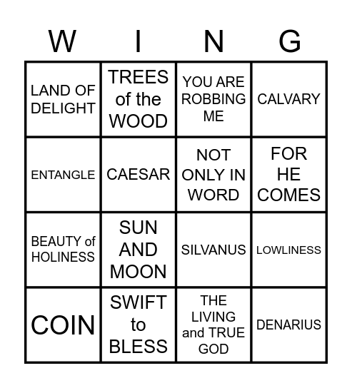 WINGO Bingo Card