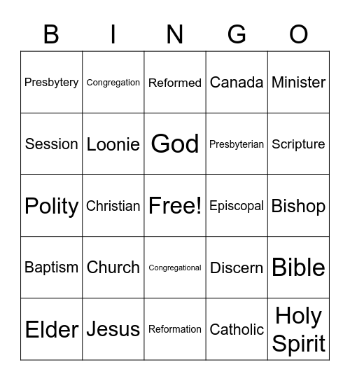 Church Lingo Bingo Card