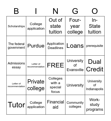 College Day BINGO Card