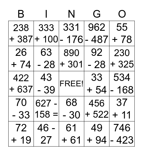 Math Bingo Card