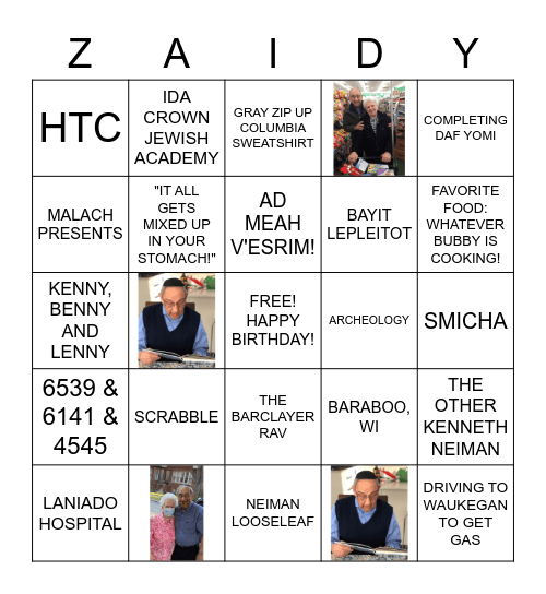 Zaidy's 90th Birthday Bingo Card