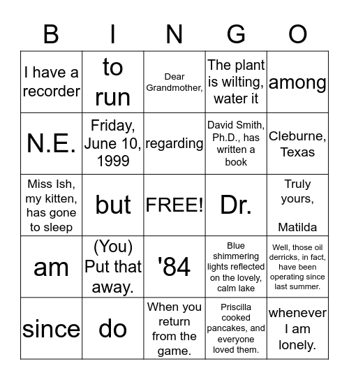 Untitled Bingo Card