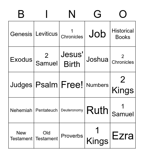 Bible Buddies Bingo Card