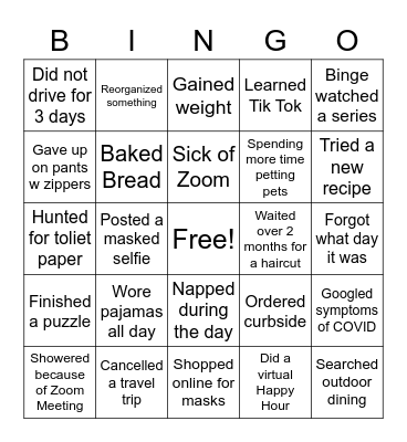 Pandemic Bingo Card