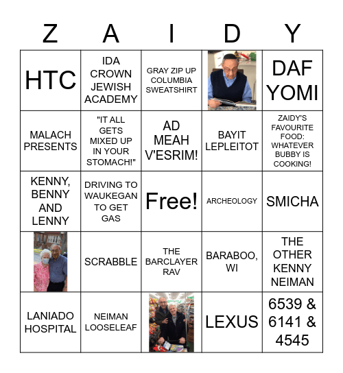 Zaidy's 90th Birthday Bingo! Bingo Card
