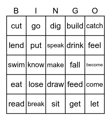 Verb Table (Past) Bingo Card