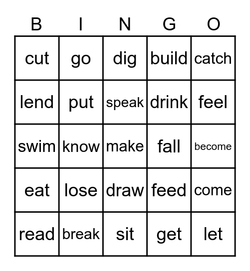 Verb Table (Past) Bingo Card