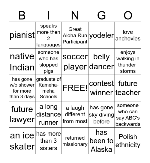 AUTOGRAPH BINGO Card