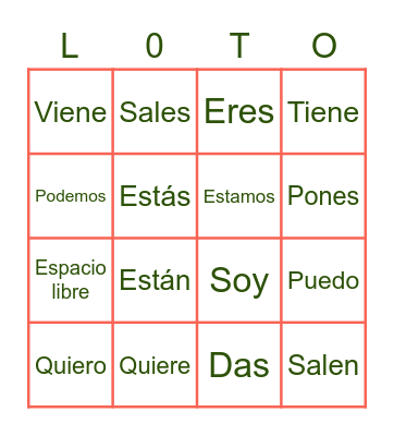 El presente irregular Bingo Card