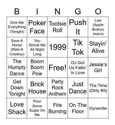 Top Dance & Party Songs Bingo Card