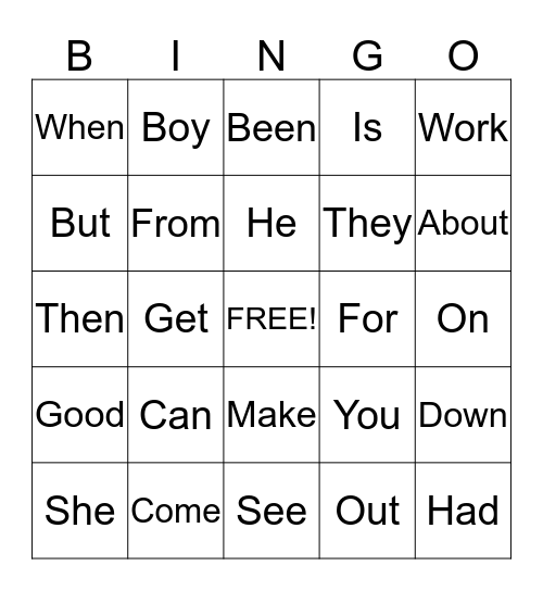 High-Frequency Words Bingo Card