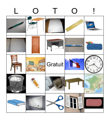 Les objets de la salle de classe ! Bingo Card