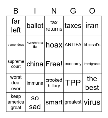 Bullshit Bingo Trump Bingo Card