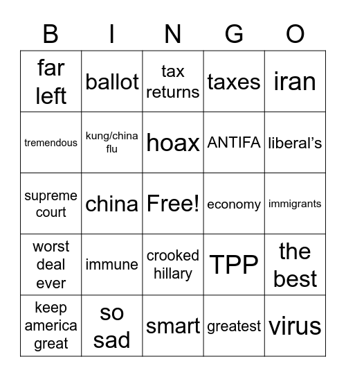 Bullshit Bingo Trump Bingo Card