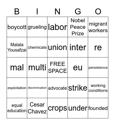 Test Review Bingo Card