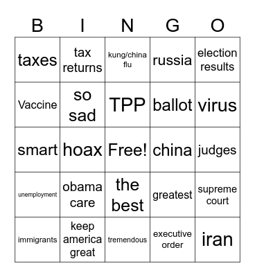 Bullshit Bingo Trump Bingo Card