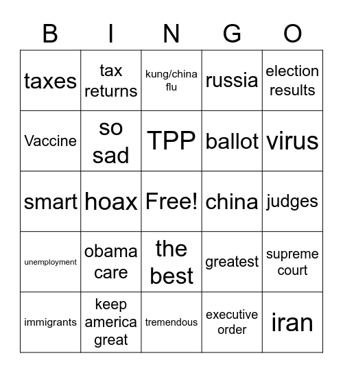 Bullshit Bingo Trump Bingo Card