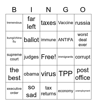 Bullshit Bingo Trump Bingo Card