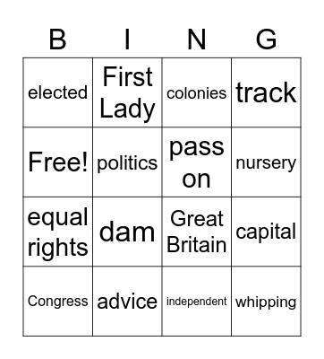 Vocabulary (Inside the Gate & Abigail Adams Bingo Card