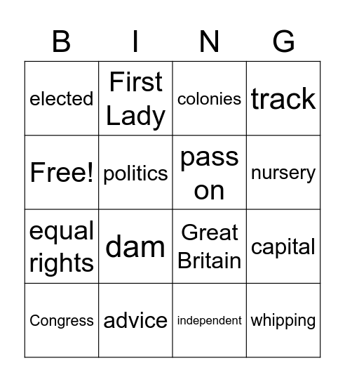 Vocabulary (Inside the Gate & Abigail Adams Bingo Card