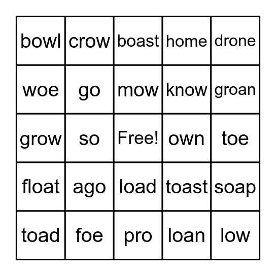 Long o Bingo Card