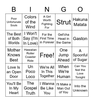 Disney Mingo Bingo Card