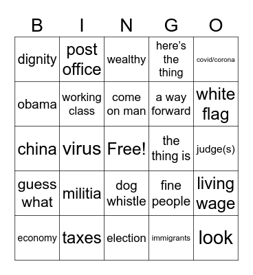 Bullshit Bingo Biden Bingo Card