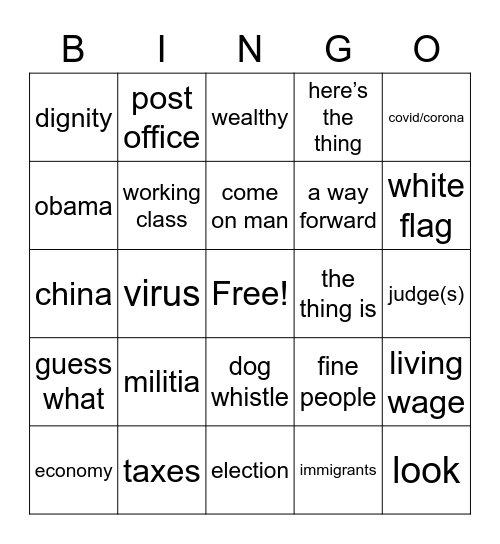 Bullshit Bingo Biden Bingo Card