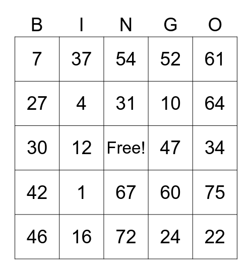 Spanish Bingo Card