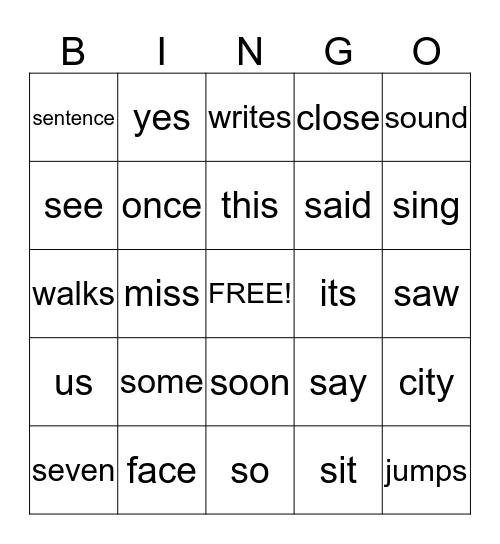 S Bingo Card