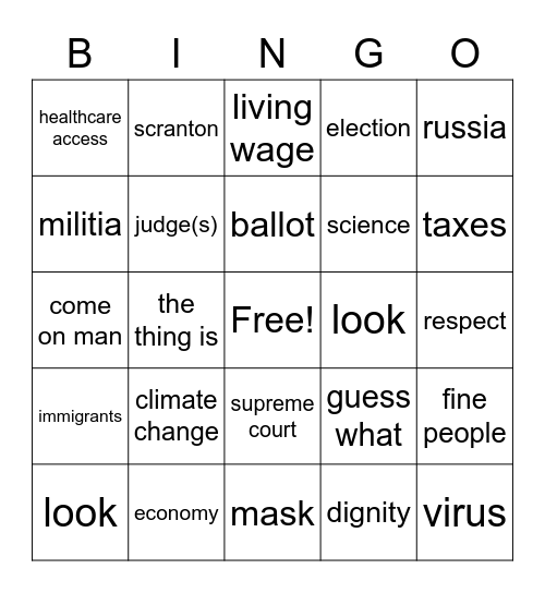 Bullshit Bingo Biden Bingo Card