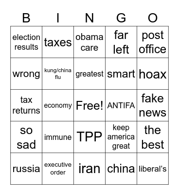 Bullshit Bingo Trump Bingo Card