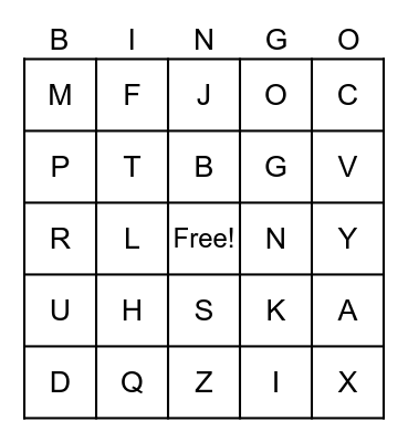 Alphabet Bingo Card