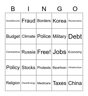 2020 Presidential Debate Bingo! Bingo Card