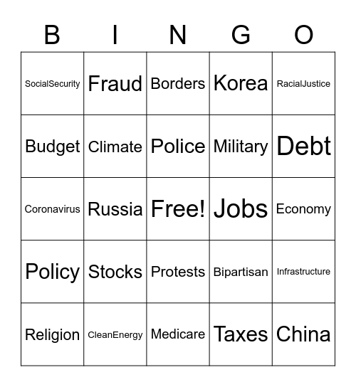 2020 Presidential Debate Bingo! Bingo Card