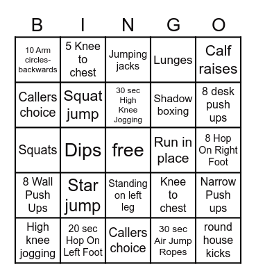 FITNESS Bingo Card