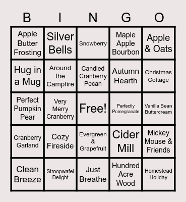 Scentsy Bingo Card