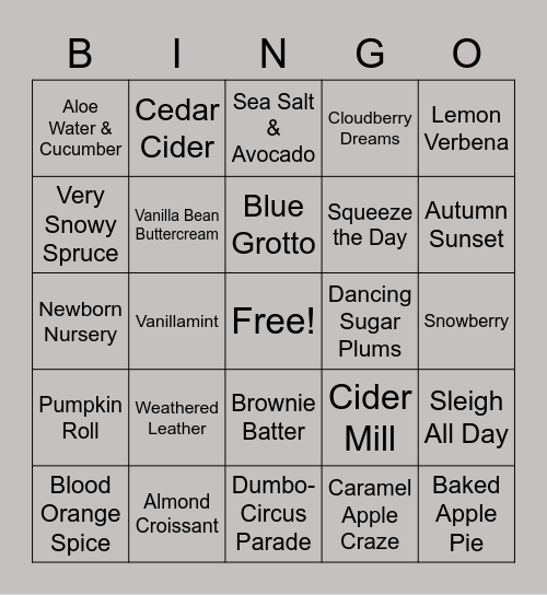 Scentsy Bingo Card