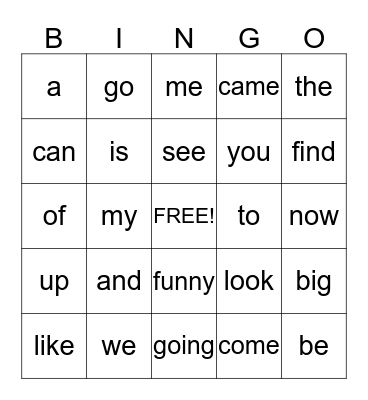 Sight Words WK 1-17 Bingo Card