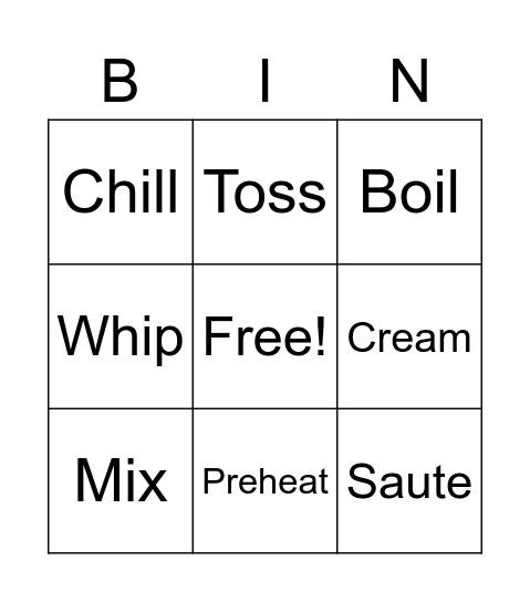Cooking Demo Bingo Card