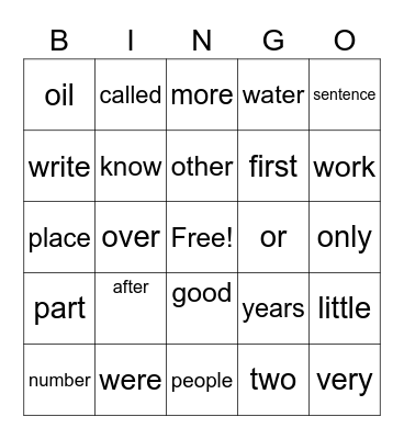 Riley's High Frequency Word List #3 Bingo Card