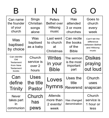 Get to know your church background Bingo Card