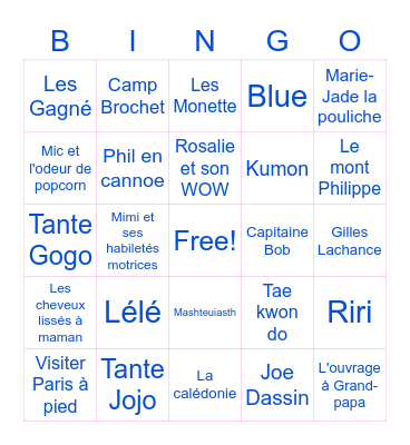 Family Night Bingo Card