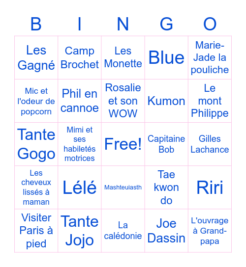 Family Night Bingo Card