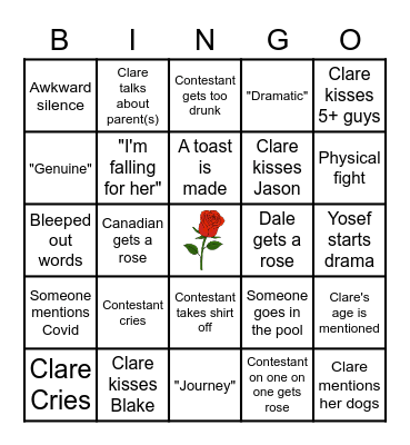 Bachelorette Bingo Card