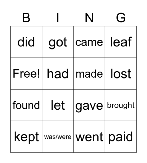 4th grade bingo Card