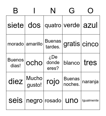 Bingo Español Bingo Card